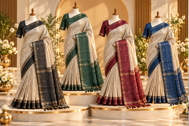 Mulberry Dupion Silk Sarees